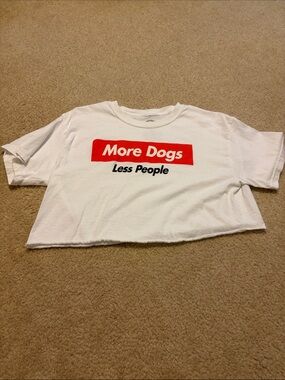White 'More Dogs Less People' Crop Graphic Tee